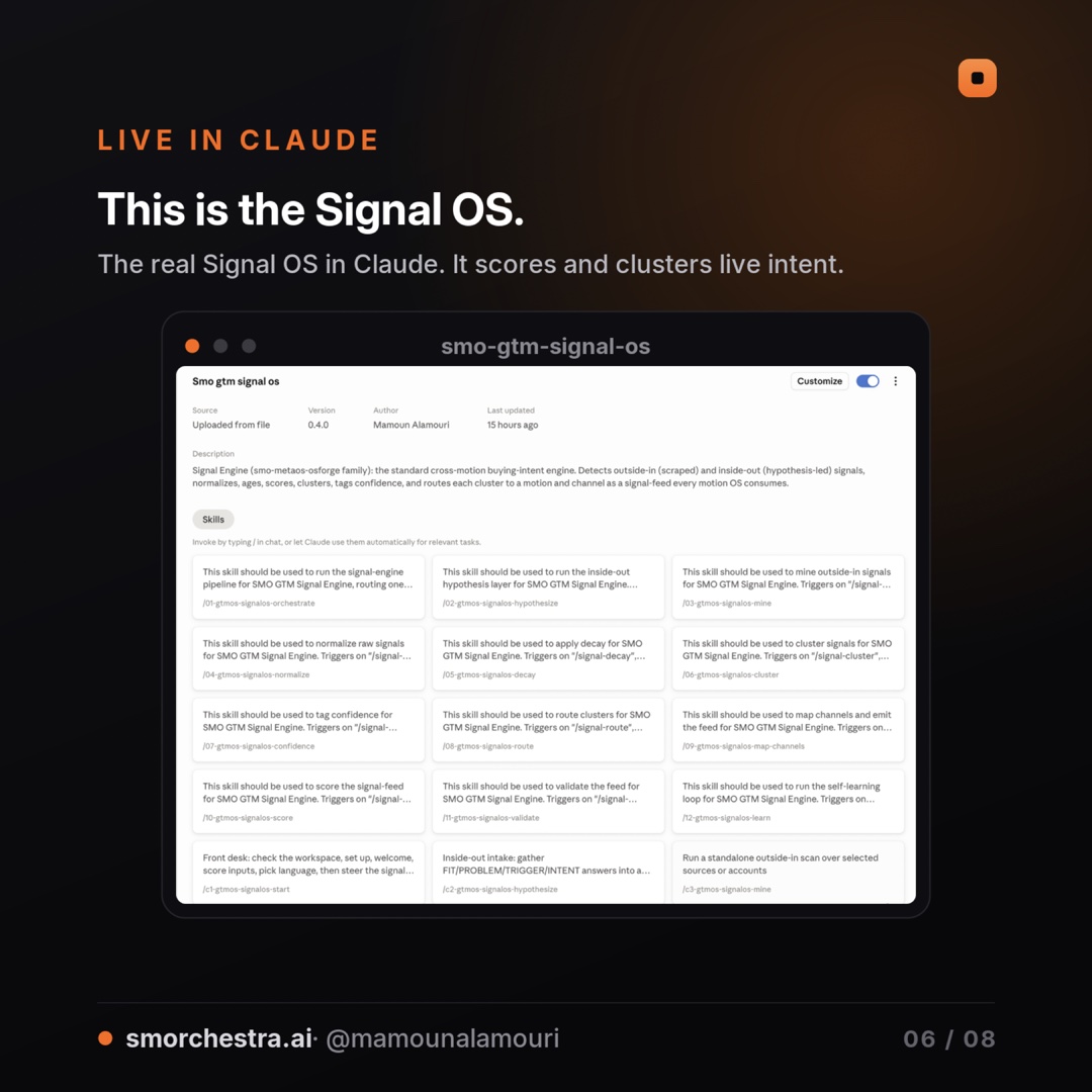 حيّ في Claude: إضافة SMO GTM Signal OS التي تقيّم وتجمّع النية الحية.